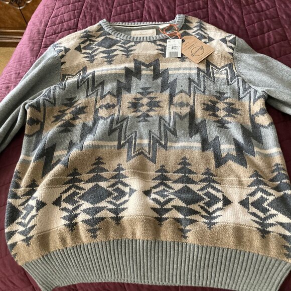 weatherproof brand men's crew neck sweater  size L  tan/grey  nwt - Picture 2 of 4
